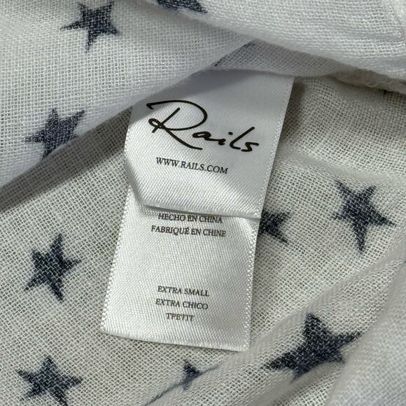 Rails Whitney short sleeve button down linen blend white navy star top XS - Picture 10 of 10